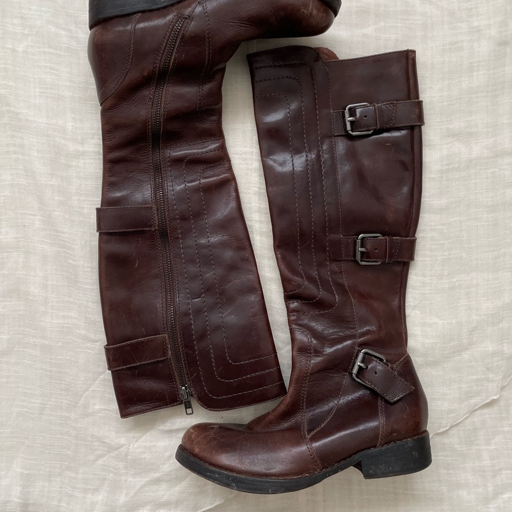 Y2K Juicy couture brown side buckle brown leather biker moto boots